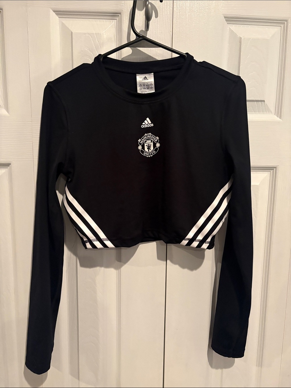 adidas Black Cropped Long Sleeve Top with White Stripes